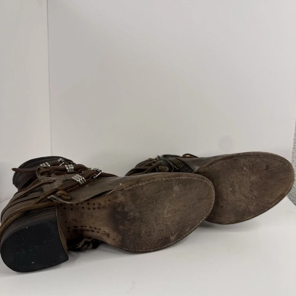 Vintage Freebird by Steven Women's Green Leather Strap Boots Size 9 Womens Boho